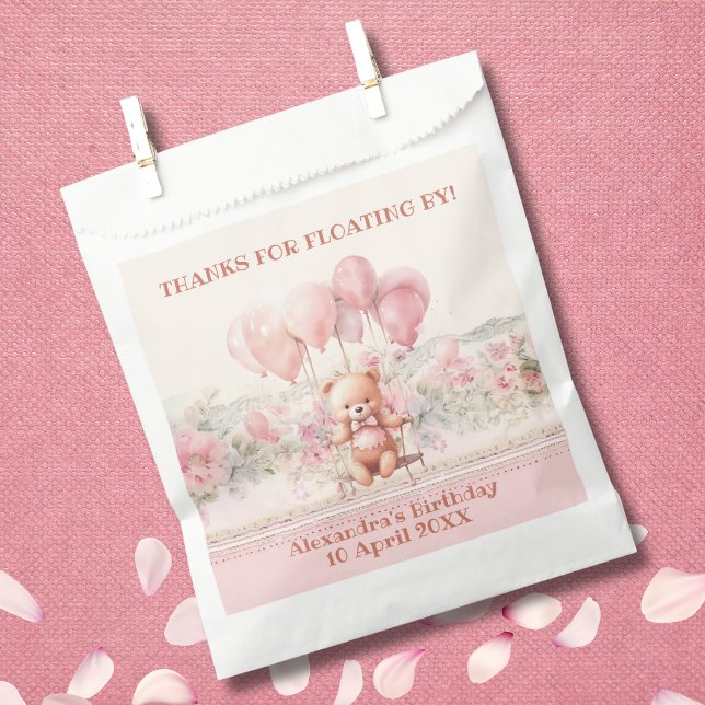 Teddy Bear Pink Balloons Girl's Birthday Thank You Favor Bag (Creator Uploaded)