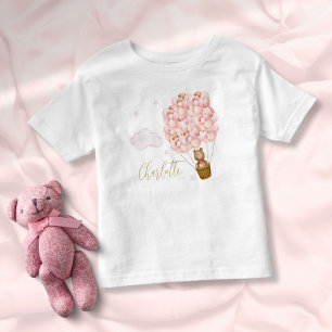 Teddy Bear Pink Balloons Gold Script Toddler T-shirt