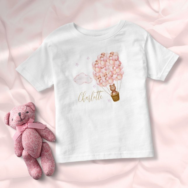 Teddy Bear Pink Balloons Gold Script Toddler T-shirt (Teddy Bear Pink Balloons Gold Script Toddler T-shirt)