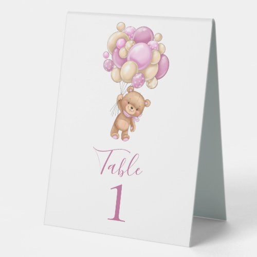 Teddy Bear Pink Balloons Table Tent Sign