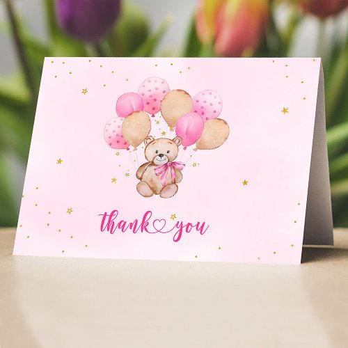 Teddy Bear Pink Balloons Thank you Card