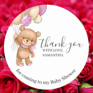 Teddy Bear PINK Balloons Thank You Classic Round Sticker