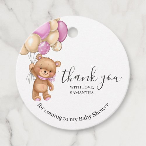Teddy Bear PINK Balloons Thank You  Favor Tags