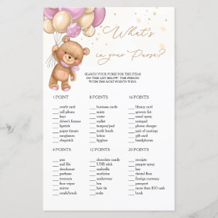 Teddy Bear Pink Balloons What's in Your Purse Game