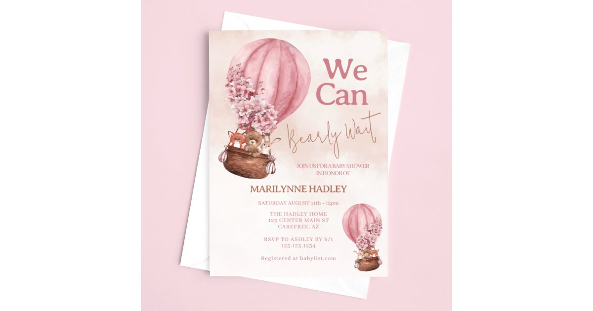 Teddy Bear Pink Bearly Wait Baby Shower Invitation | Zazzle