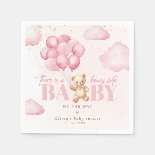 Teddy bear pink Beary cute baby shower Napkins
