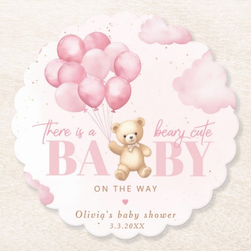 Teddy bear pink Beary cute baby shower Paper Coaster
