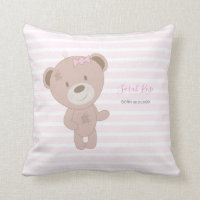 Teddy Bear (Pink) Birth Stats Nursery Throw Pillow