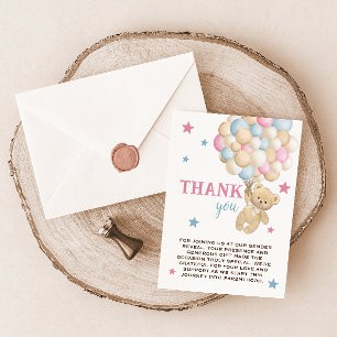 Teddy Bear Pink Blue Gender Reveal Thank You Card