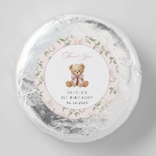 Teddy Bear, Pink Bow, Pink Flowers, First Birthday Dipped Oreo Cookie Favors