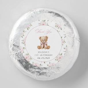 Teddy Bear, Pink Bow, Pink Flowers, First Birthday Dipped Oreo Cookie Favors