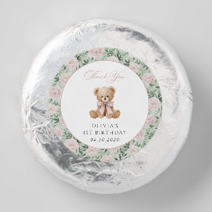 Teddy Bear, Pink Bow, Pink Flowers, First Birthday Dipped Oreo Cookie Favors