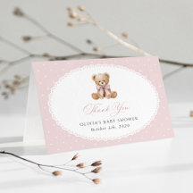 Teddy Bear, Pink Bow, Pink Polka Dots, Baby Shower
