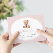 Teddy Bear, Pink Bow, Pink Polka Dots, Baby Shower