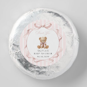 Teddy Bear, Pink Bow, Pink Stripes, Baby Shower Dipped Oreo Cookie Favors