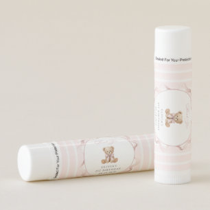 Teddy Bear, Pink Bow, Pink Stripes, First Birthday Lip Balm