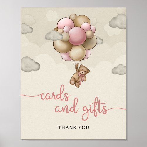 Teddy bear pink brown balloon cards and gifts sign