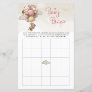 Teddy bear pink brown balloons girl baby bingo