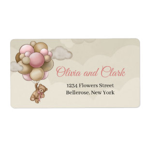 Teddy bear pink brown ivory beige balloons label