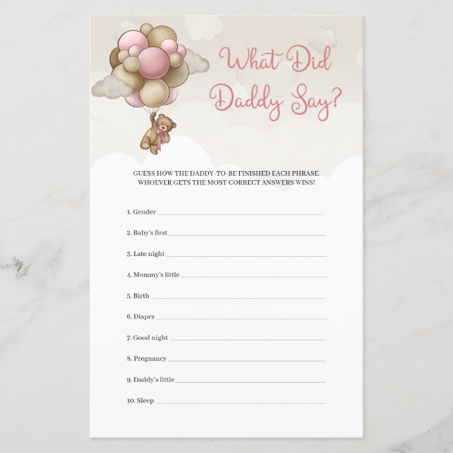 Teddy bear pink brown ivory What Did Daddy Say (Front)