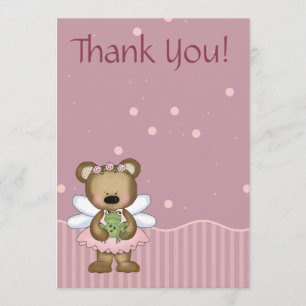 Teddy Bear Pink Fairy Princess Thank You Card