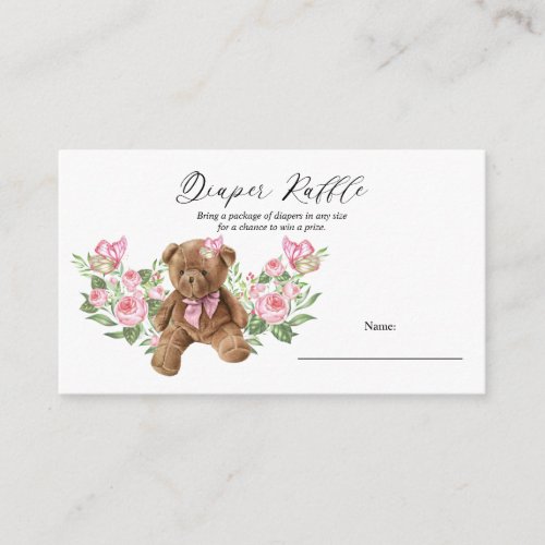 Teddy Bear Pink Floral Baby Shower Diaper Raffle E Enclosure Card