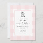 Teddy Bear Pink Gingham 1st Birthday Invitation<br><div class="desc">Celebrate your baby's first birthday with this classic gingham invitation. The design features a timeless gingham design and a hand-drawn teddy bear. The script "first birthday" heading is an image that cannot be edited. The heading image can be resized to fit any invitation size. All of the other text is...</div>