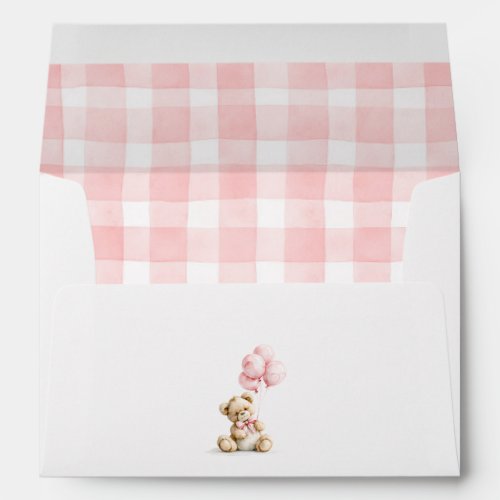 Teddy Bear Pink Gingham Check Pattern Envelope