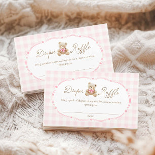 Teddy Bear Pink Gingham Diaper Raffle Card