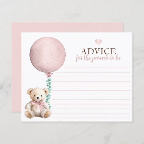 Teddy Bear Pink Girl Baby Shower Advice Card