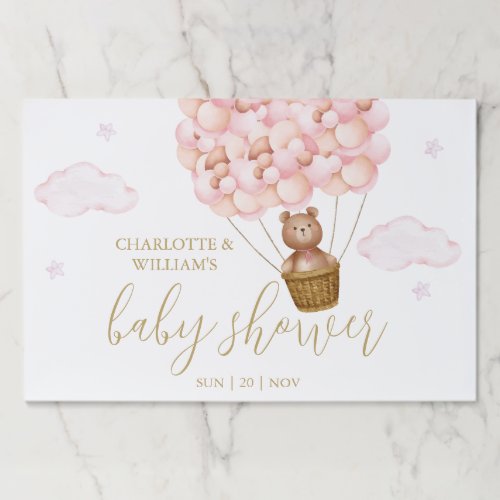 Teddy Bear Pink Girl Baby Shower Paper Placemat