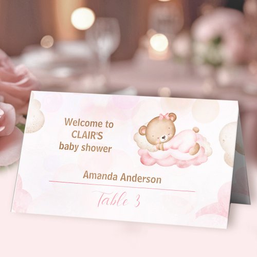 Teddy Bear Pink Girl Baby Shower Tent Place Card
