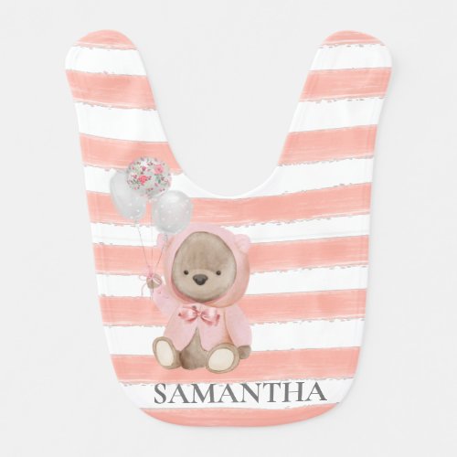 Teddy Bear Pink Girls Personalized  Baby Bib