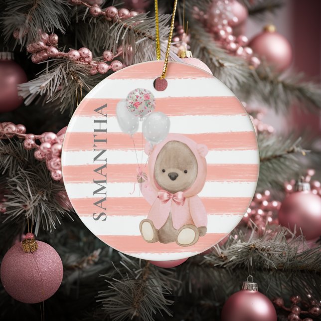 Teddy Bear Pink Girl's Personalized Baby Gift  Ceramic Ornament (Creator Uploaded)