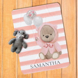 Teddy Bear Pink Girl's Personalized Room Baby Blanket