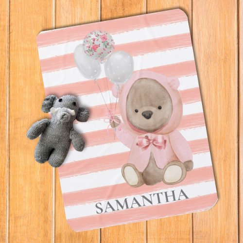Teddy Bear Pink Girls Personalized Room  Baby Blanket