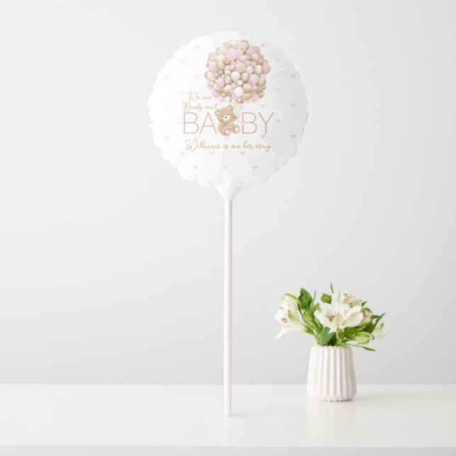 Teddy Bear Pink Heart & Balloon Baby Girl Shower (In SItu)
