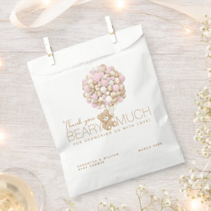 Teddy Bear Pink Heart & Balloon Baby Girl Shower Favor Bag