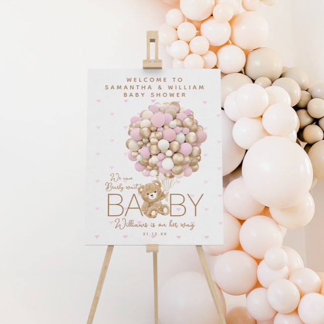 Teddy Bear Pink Heart & Balloon Baby Girl Shower Foam Board (Creator Uploaded)