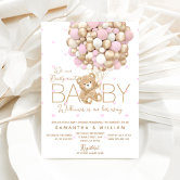 Boho Teddy Bear Girl Pink Bearly Wait Baby Shower  Invitation