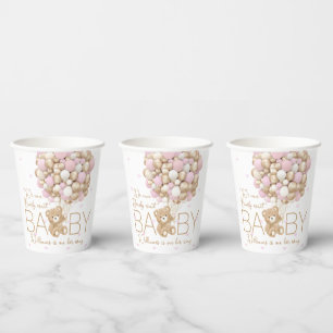 Teddy Bear Pink Heart & Balloon Baby Girl Shower Paper Cups