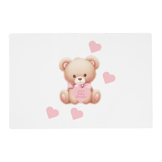 Teddy Bear Pink Hearts Placemat (Front)