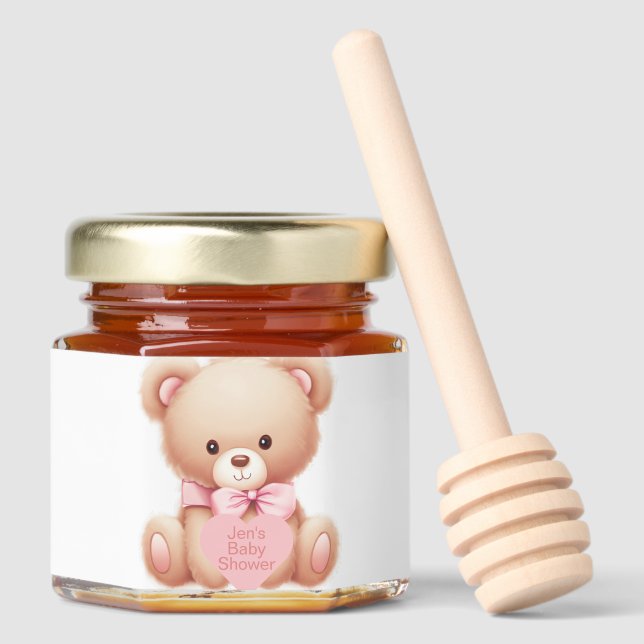 Teddy Bear Pink Honey Jar Favors (Front)