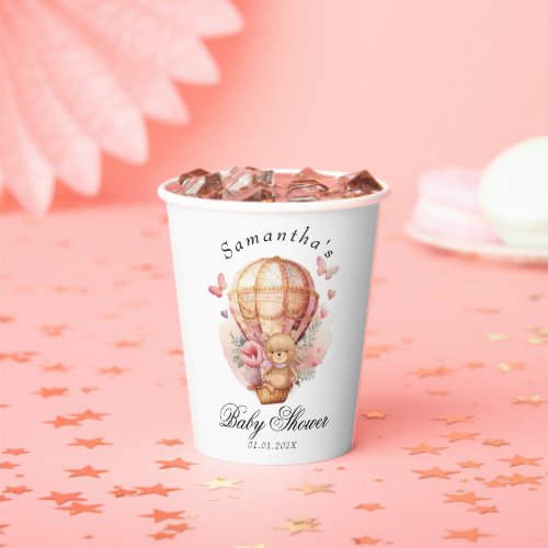 Teddy Bear Pink Hot Air Balloon Baby  Paper Cups