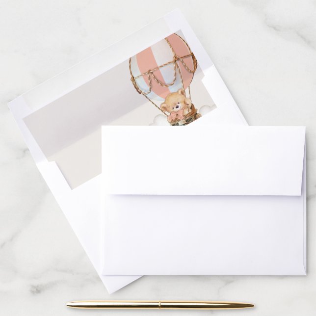 Teddy Bear, Pink Hot Air Balloon, Baby Shower Envelope Liner (Desk)