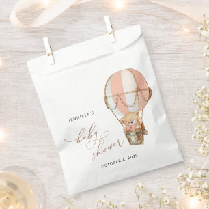 Teddy Bear, Pink Hot Air Balloon, Baby Shower Favor Bag