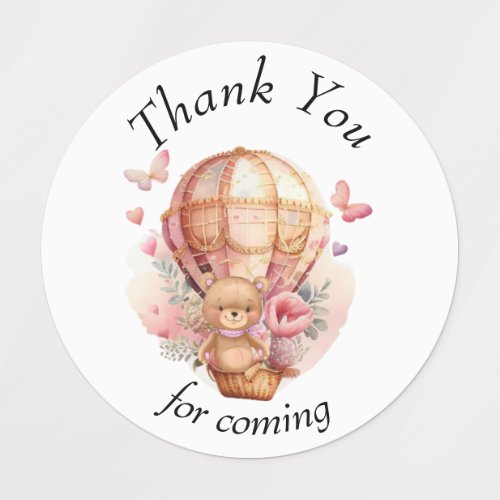 Teddy Bear Pink Hot Air Balloon Baby Shower Labels