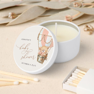 Teddy Bear, Pink Hot Air Balloon, Baby Shower Mini Candle Favors