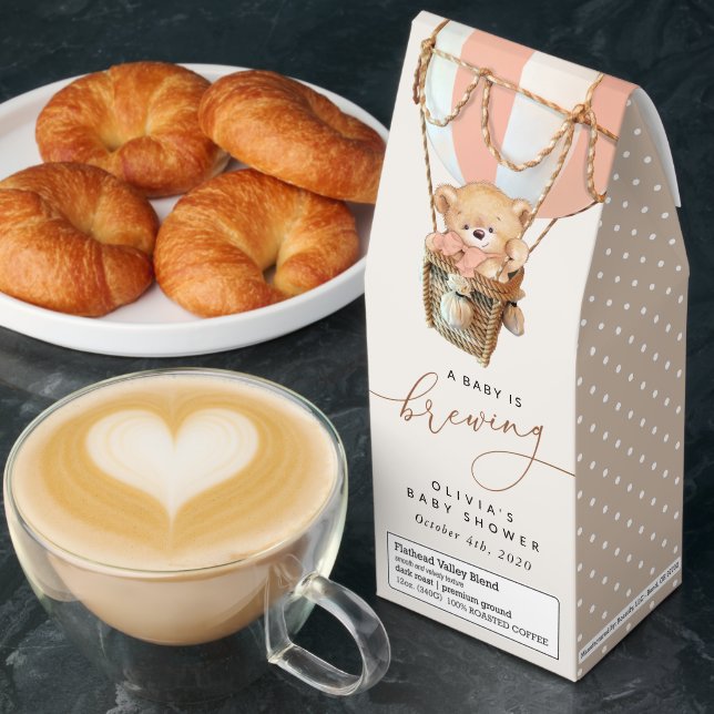 Teddy Bear, Pink Hot Air Balloon, Baby Shower Roasted Coffee (Breakfast)