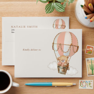 Teddy Bear, Pink Hot Air Balloon, Birthday Envelope
